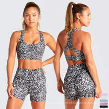 Summer Women Running Sport Gym Gym Side Pocket Shorts Set Autfit Impresión de 2 piezas Secadores de yoga